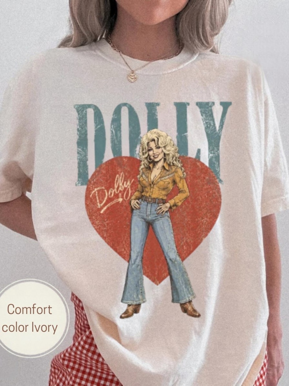 Dolly Graphic Ivory Tee - Retro Heart Print